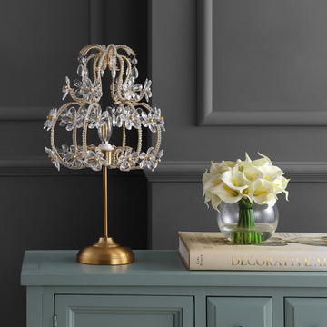 Clara 20.5" Crystal Flower Beaded Girandole Metal/Acrylic LED Table Lamp - JONATHAN Y